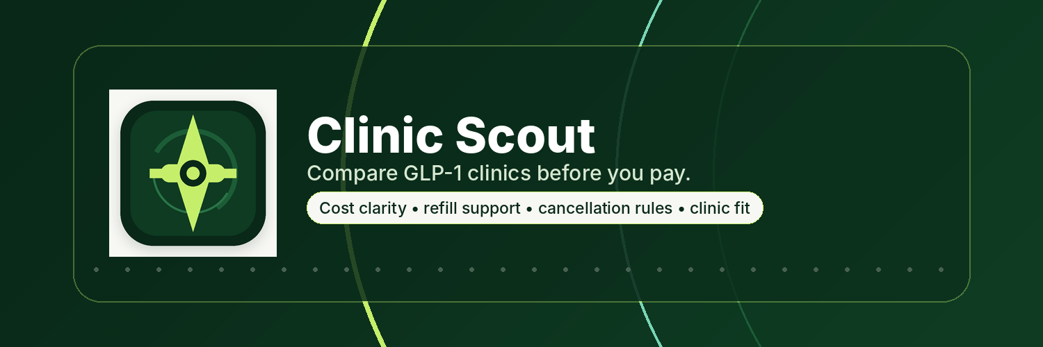 Clinic Scout header: Compare GLP-1 clinics before you pay.